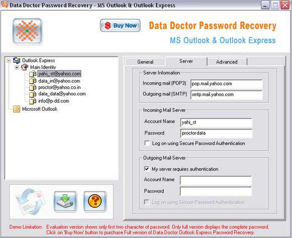 Screenshot of Outlook Express Password Recovery